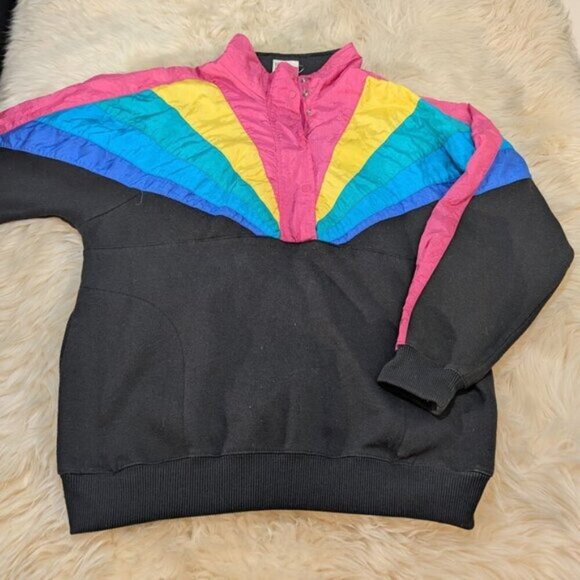 VTG 80's Lavon Color Block Abstract Nylon Windbreaker Jacket Womens Size Large - Picture 1 of 7
